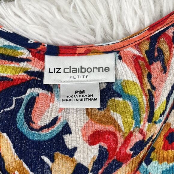 LIZ CLAIBORNE paisley print sleeveless, button front, high low dress. Size PM - Picture 3 of 8